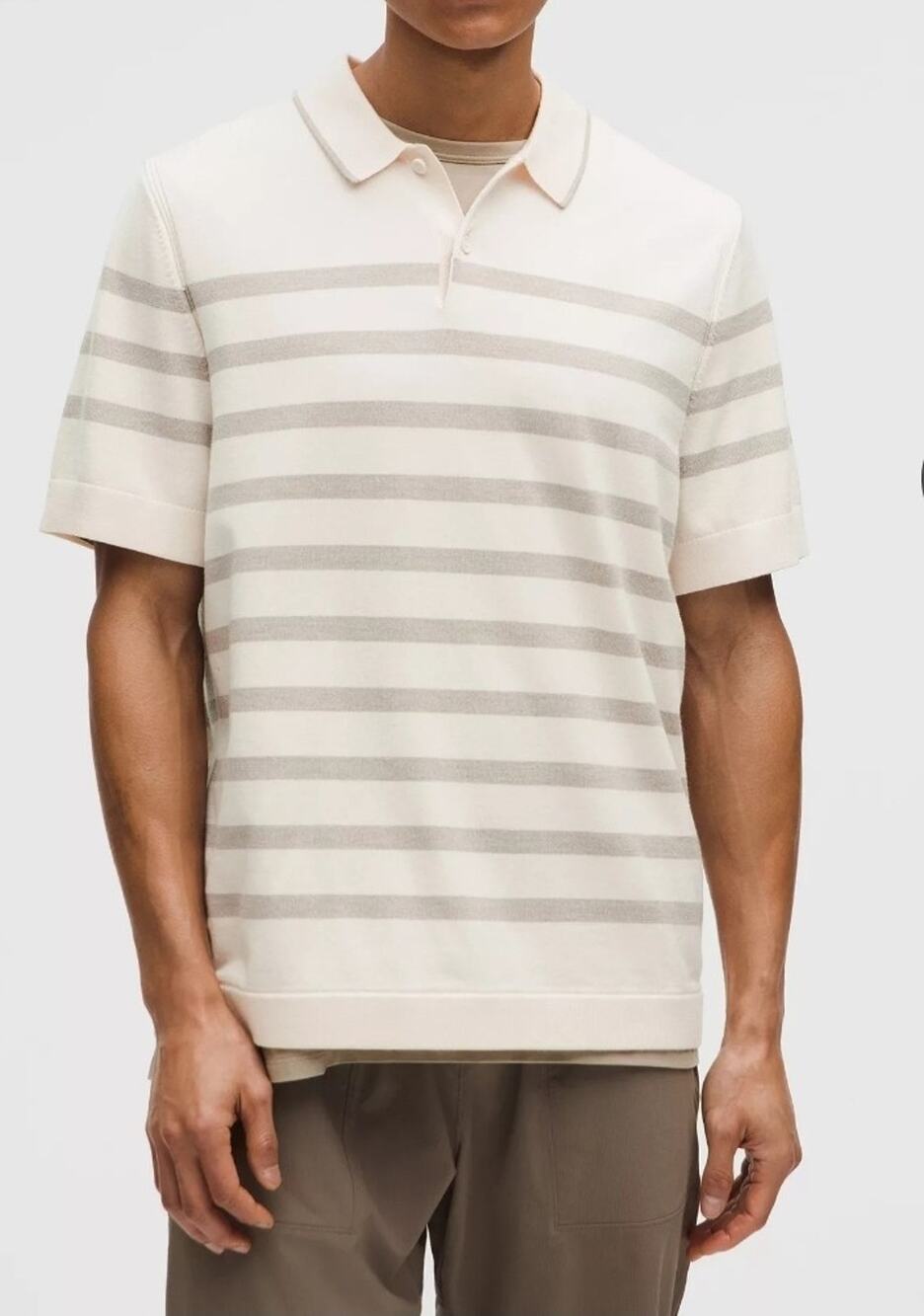 Lululemon New Venture Short-Sleeve Knit Polo Shirt | L Bone/Porcelain Wool Blend